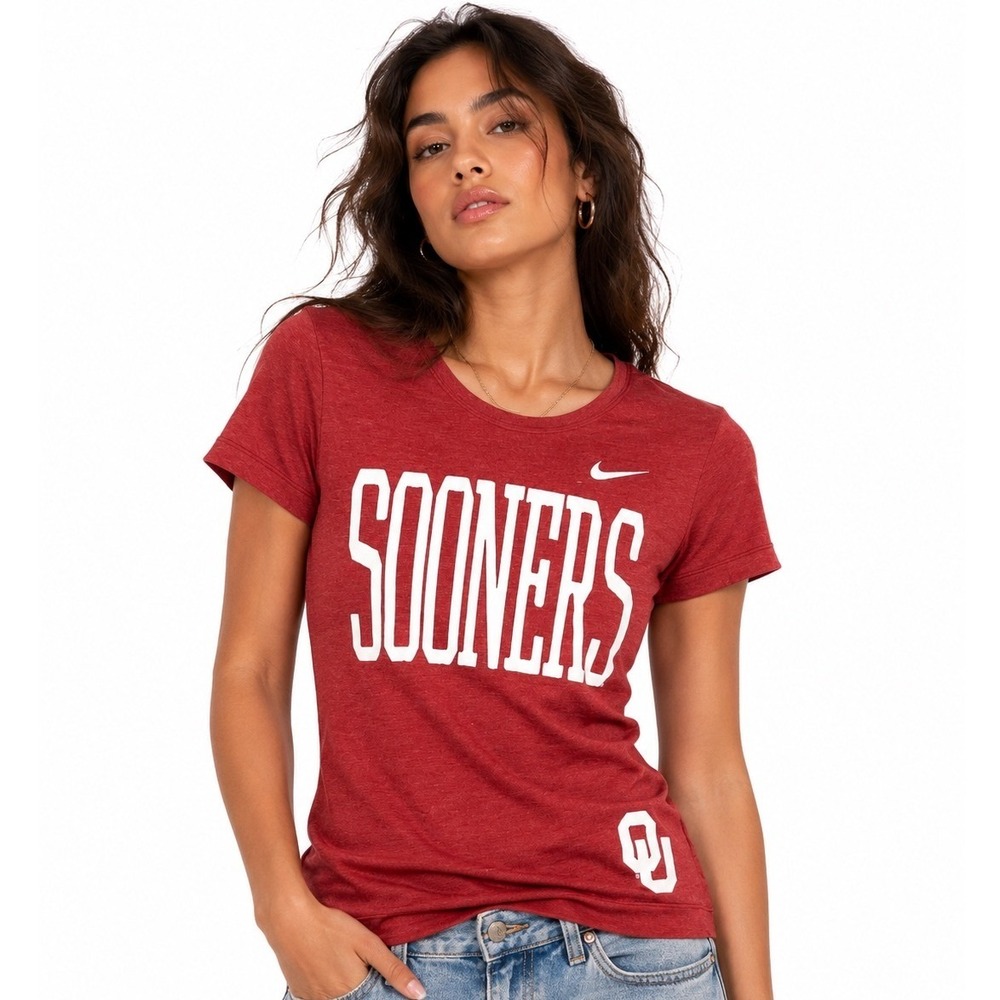 Nike Oklahoma Sooners Slim Fit Tee Small Heathered Red Crew Neck Swoosh NCAA OU